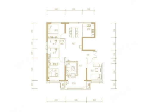 玖玺·凤起潮鸣1号楼A户型，玖玺·凤起潮鸣3室2厅2卫1厨约124.60平米户型图，朝南北朝向 - 哈密安居客