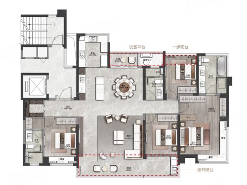 建发城投·缦云195方户型，建发城投·缦云4室2厅3卫1厨约195.00平米户型图，朝南朝向 - 温州安居客