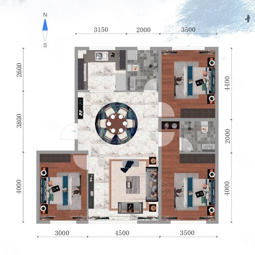 华弘滟澜山D户型,华弘滟澜山3室2厅2卫1厨约125.00平米户型图,朝南北朝向 - 赤峰安居客