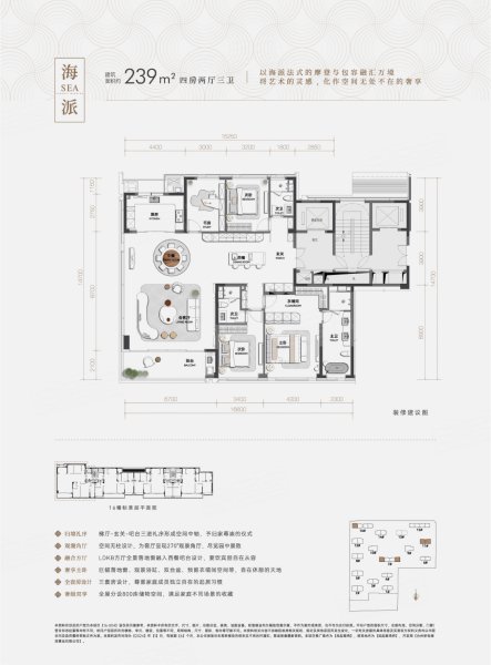 绿城·凤起潮鸣海派239,绿城·凤起潮鸣4室2厅3卫2厨约239.00平米户型图,朝南朝向 - 台州安居客
