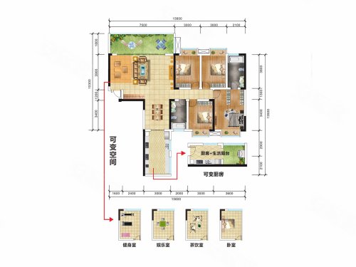 学府名苑4栋1号户型,学府名苑4室2厅2卫1厨约162.00平米户型图,朝南北朝向 - 黔东南安居客