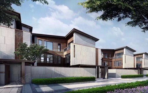 观承别墅大家动态:新中式风格外立面,干挂石材搭配仿木质栏栅,体态