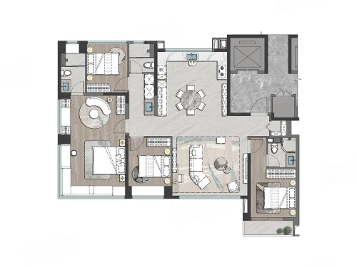 建发五缘鲤建面161平定制4房户型,建发五缘鲤4室3厅3卫1厨约161.00平米户型图,朝南朝向 - 厦门安居客