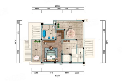 雅居乐清水湾云海听歌C户型,雅居乐清水湾别墅约310.00平米户型图,朝南北朝向 - 三亚安居客