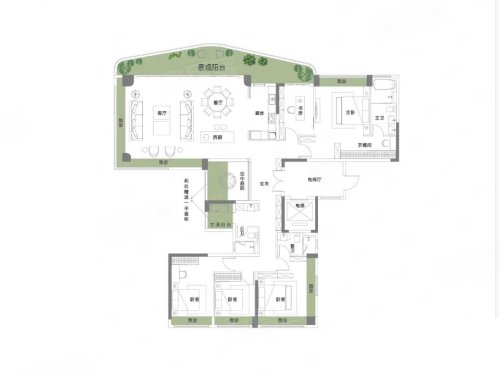 城发·高明壹号建面258平米户型，城发·高明壹号6室2厅3卫2厨约258.00平米户型图，朝东北朝向 - 佛山安居客
