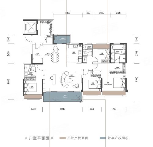 国贸人居海上蓉屿翡境173,国贸人居海上蓉屿4室2厅2卫1厨约173.00平米户型图,朝南朝向 - 成都安居客