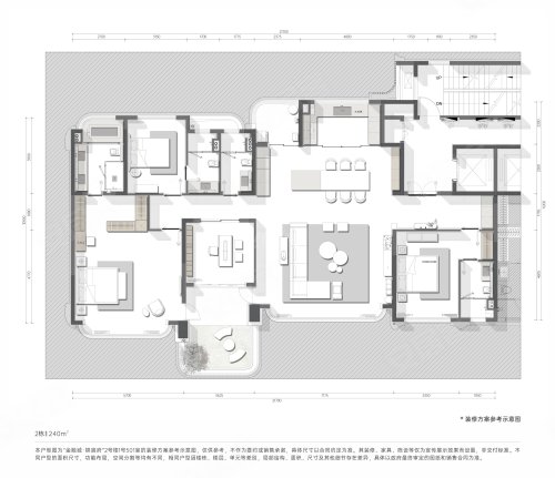 金融城锦宸府A户型，金融城锦宸府4室2厅3卫1厨约240.00平米户型图，朝南朝向 - 成都安居客