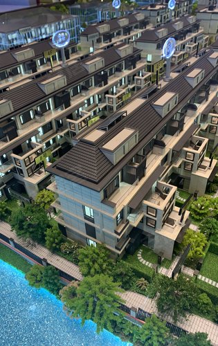 叠加别墅的沙盘模型 新中式的风格,总层高四层,一复二带5.