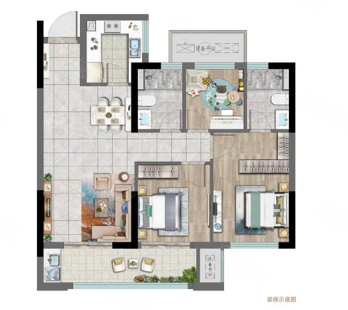 璟云府B户型,璟云府3室2厅2卫1厨约99.00平米户型图,朝南朝向 - 象山安居客