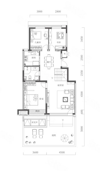 高新容園二期洋房底跃169平米,高新容園3室2厅1卫1厨约169.00平米户型图,朝南北朝向 - 长春安居客