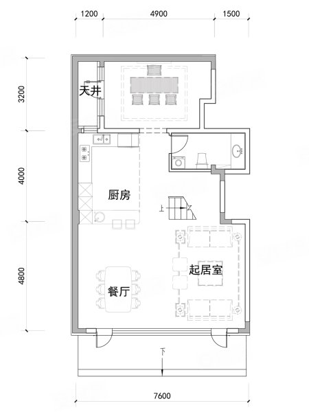 华发绿洋湾下叠88㎡户型,华发绿洋湾别墅约88.00平米户型图,朝南朝向 - 大连安居客