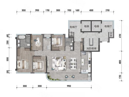 香港置地西元C户型顶跃,香港置地西元5室2厅2卫1厨约204.00平米户型图,朝西南朝向 - 成都安居客