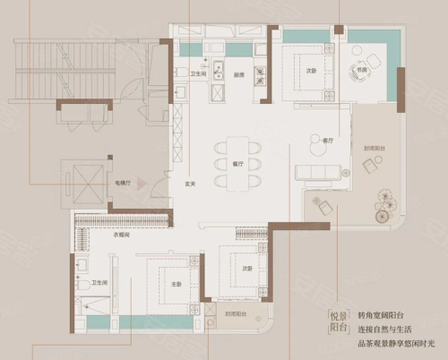 招商·原颂建面约155㎡和颂户型,招商·原颂4室2厅2卫1厨约155.00平米户型图,朝南北朝向 - 武汉安居客