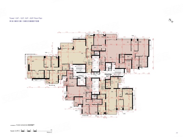 天鑄第二期第1座
6樓至12樓、15樓至20樓樓面平面圖