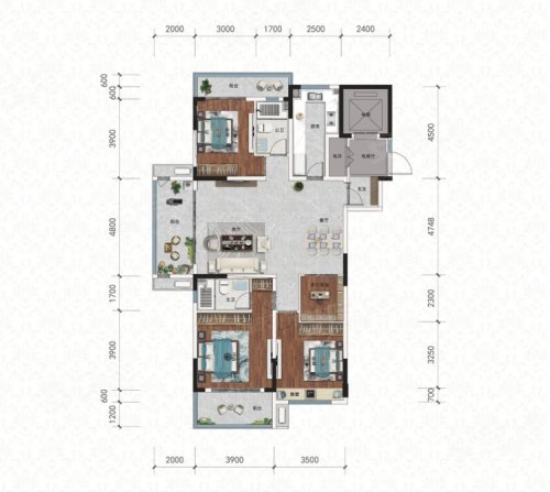 云璟华府A户型150，云璟华府4室2厅2卫1厨约150.00平米户型图，朝南朝向 - 恩施安居客