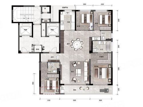 建发·缦云云境165平户型，建发·缦云4室2厅3卫1厨约165.00平米户型图，朝南朝向 - 宁波安居客