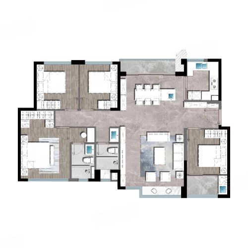 建发五缘湾海C1户型,建发五缘湾海4室2厅2卫1厨约147.00平米户型图,朝南朝向 - 厦门安居客