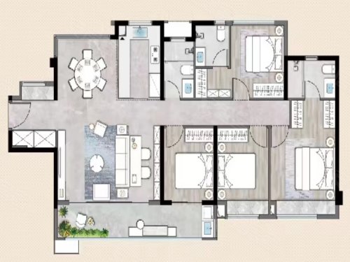 泉州建发养云D1户型，泉州建发养云4室2厅3卫1厨约143.00平米户型图，朝南朝向 - 泉州安居客