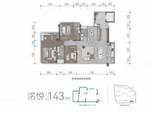 邦泰悦九章洺悦户型,邦泰悦九章4室2厅3卫1厨约143.00平米户型图,朝南朝向 - 成都安居客