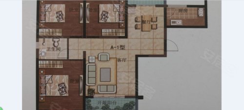龙湾半岛户型8，龙湾半岛3室2厅1卫1厨约118.97平米户型图，朝南朝向 - 定西安居客