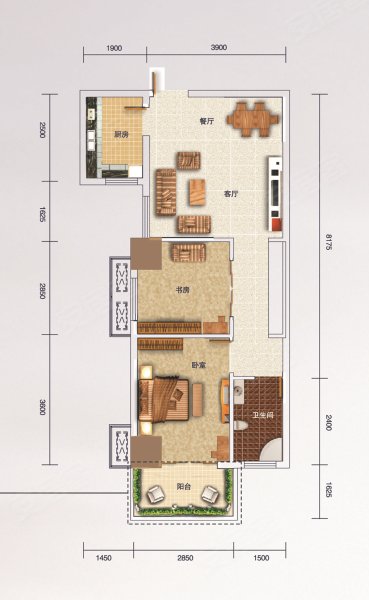 滨江学府A户型,滨江学府2室2厅1卫1厨约70.47平米户型图,朝南北朝向 - 武汉安居客