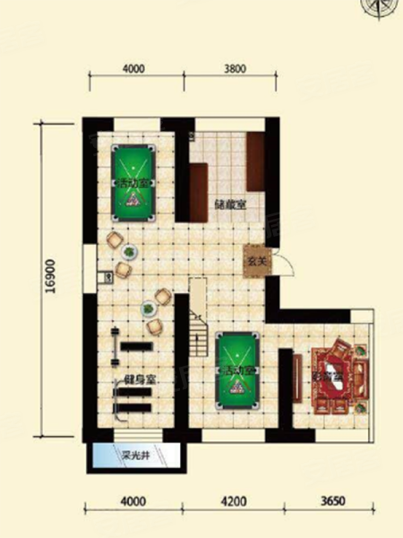 华鸿金色纽约F4底跃使用面积约190㎡,华鸿金色纽约2室3厅2卫0厨约190.83平米户型图,朝南北朝向 - 哈尔滨安居客