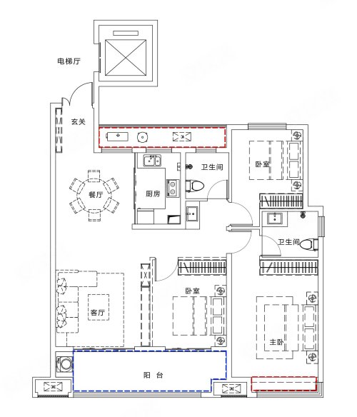 鸿联·书香云境G1，鸿联·书香云境3室2厅2卫1厨约118.00平米户型图，朝南朝向 - 宿州安居客
