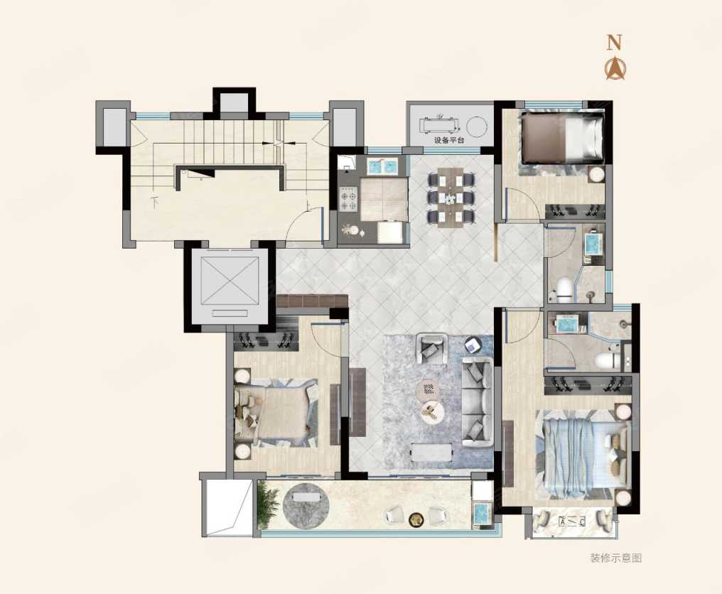 105m05,3室2厅2卫 89m05关联户型:位于宁波象山的浩创丹樾府1期