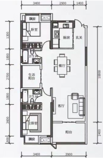 学郡云庭云悦户型,学郡云庭2室2厅2卫1厨约109.73平米户型图,朝南北朝向 - 襄阳安居客