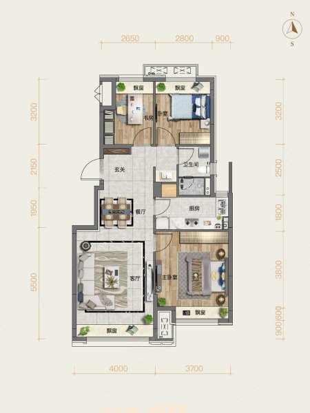 保利堂悦87㎡户型,保利堂悦3室2厅1卫1厨约87.00平米户型图,朝南北朝向 - 大连安居客