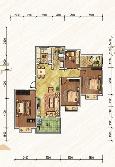 春晓和院A5户型,春晓和院4室2厅2卫1厨约142.57平米户型图,朝南朝向 - 济宁安居客
