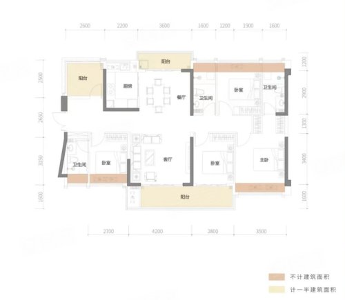 天益府天赋户型,天益府4室2厅3卫1厨约142.00平米户型图,朝南朝向 - 惠州安居客