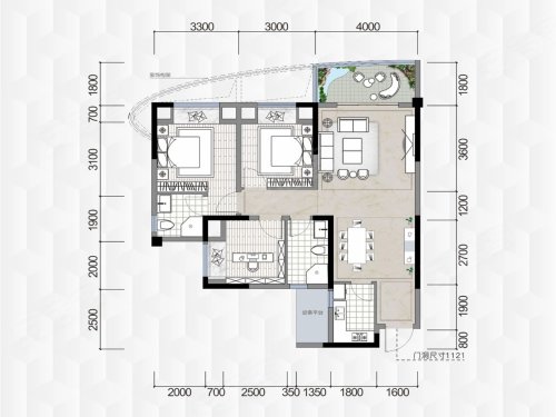 三溪江湾城B'-1户型，三溪江湾城3室2厅2卫1厨约97.55平米户型图，朝西南朝向 - 泸州安居客