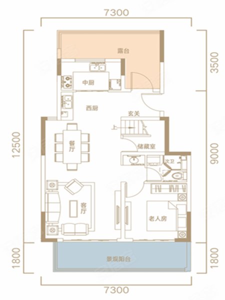 阳光城文澜公馆E户型，阳光城文澜公馆别墅约144.00平米户型图，朝南朝向 - 昆明安居客