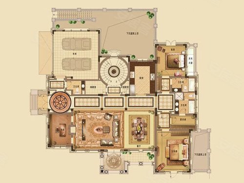绿城杭州桃花源C户型,绿城杭州桃花源别墅约527.00平米户型图,朝南朝向 - 杭州安居客