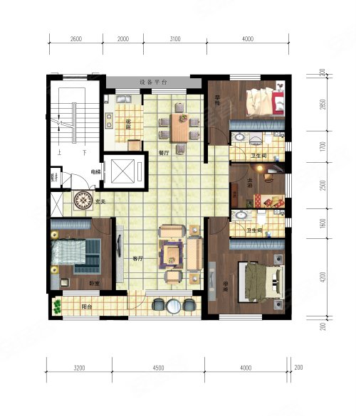 学府御景8#145.7,学府御景3室2厅2卫1厨约145.70平米户型图,朝南北朝向 - 丹东安居客