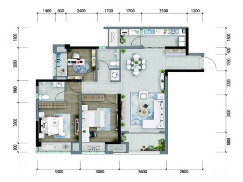 澜山望F户型套内92㎡,澜山望3室2厅2卫1厨约113.00平米户型图,朝南朝向 - 重庆安居客