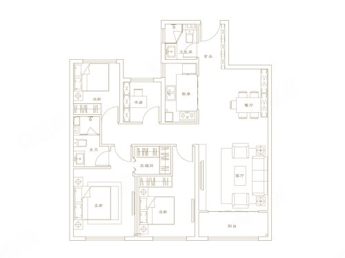 建发央著L1户型，建发央著4室2厅2卫1厨约121.00平米户型图，朝南朝向 - 长沙安居客