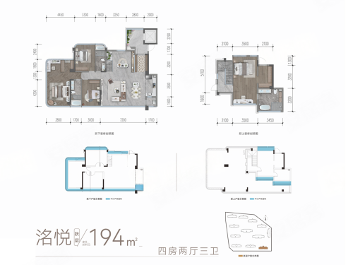 邦泰悦九章洺悦194平，邦泰悦九章4室2厅3卫1厨约194.00平米户型图，朝南朝向 - 成都安居客
