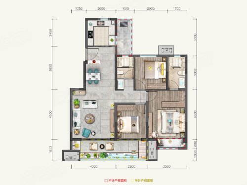 豪展·观山悦B户型,豪展·观山悦3室2厅2卫1厨约108.00平米户型图,朝南北朝向 - 渭南安居客