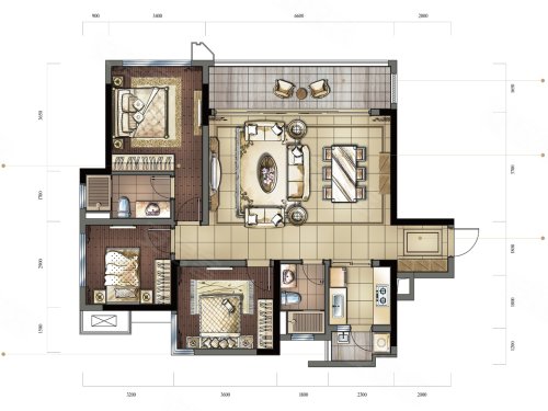 印江州d2户型套内约87㎡,印江州3室2厅2卫1厨约111.