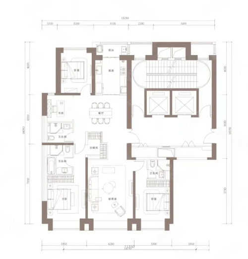 中国铁建·花语堂175平A户型，中国铁建·花语堂4室2厅3卫1厨约175.00平米户型图，朝南朝向 - 太原安居客