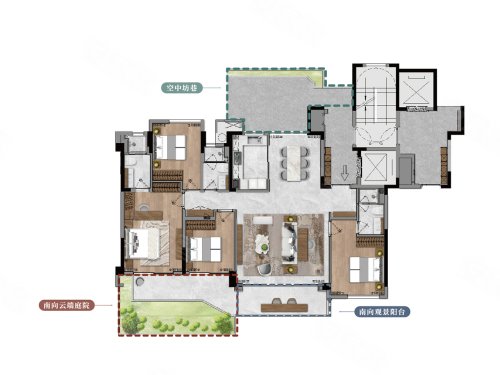 建发缦云168平云耀B1户型,建发缦云4室2厅3卫1厨约168.00平米户型图,朝南朝向 - 福州安居客