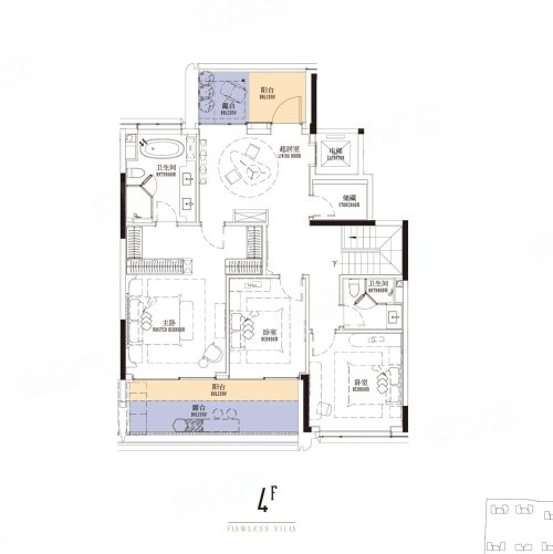 潮语臻境府256方中叠户型，潮语臻境府4室2厅3卫1厨约256.00平米户型图，朝南朝向 - 杭州安居客