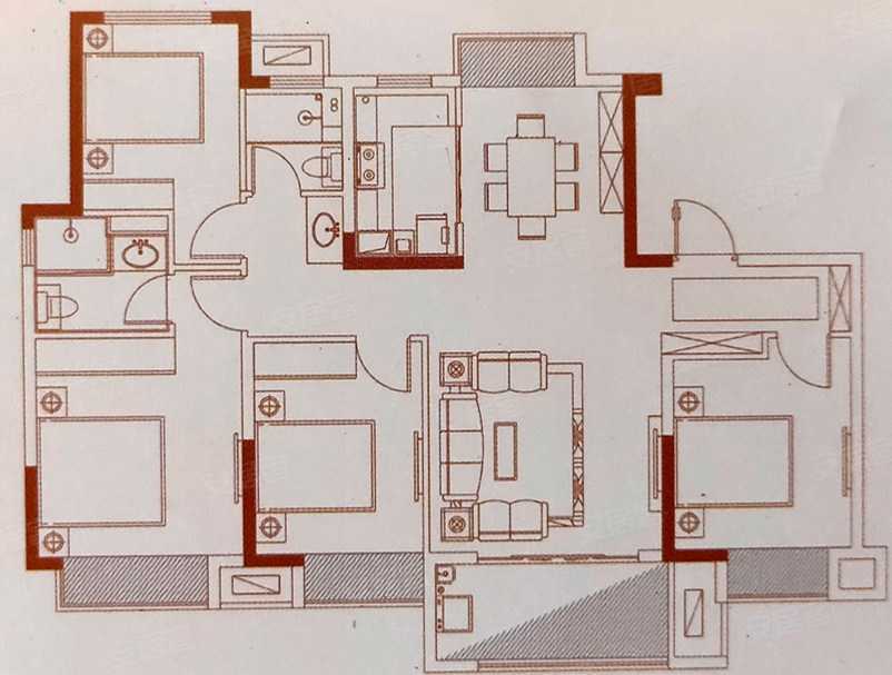 4室2厅2卫 130m05关联户型:联发·君悦湖新推130㎡4室的住宅户型.