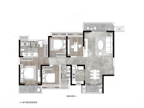 新世界汉江·云赫e1户型，新世界汉江·云赫4室2厅2卫1厨约16000平米户型图，朝南朝向 武汉安居客 
