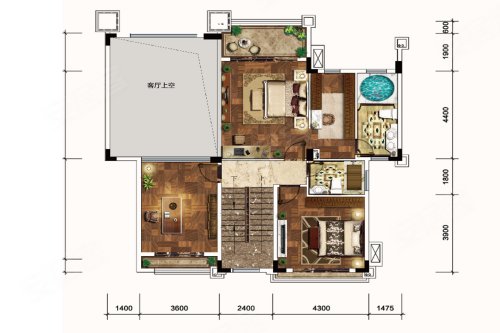 雅居乐三千院叠墅260平户型,雅居乐三千院别墅约260.00平米户型图,朝南北朝向 - 广州安居客
