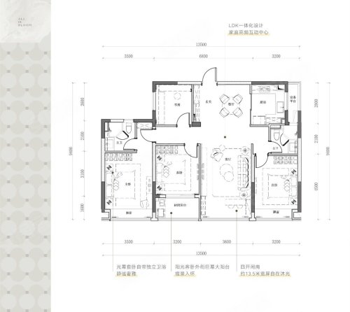 棠悦芳华轩沁华E户型,棠悦芳华轩4室2厅2卫1厨约128.00平米户型图,朝南北朝向 - 杭州安居客
