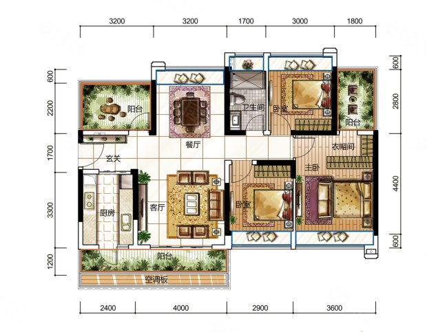 6米4南向大阳台阔绰三房户型
