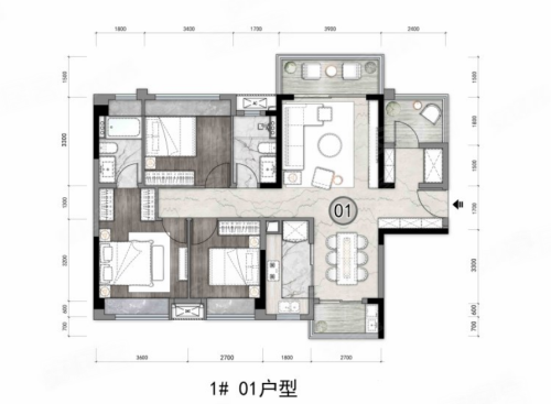 保利云禧117平户型,保利云禧4室2厅2卫1厨约117.00平米户型图,朝南朝向 - 茂名安居客